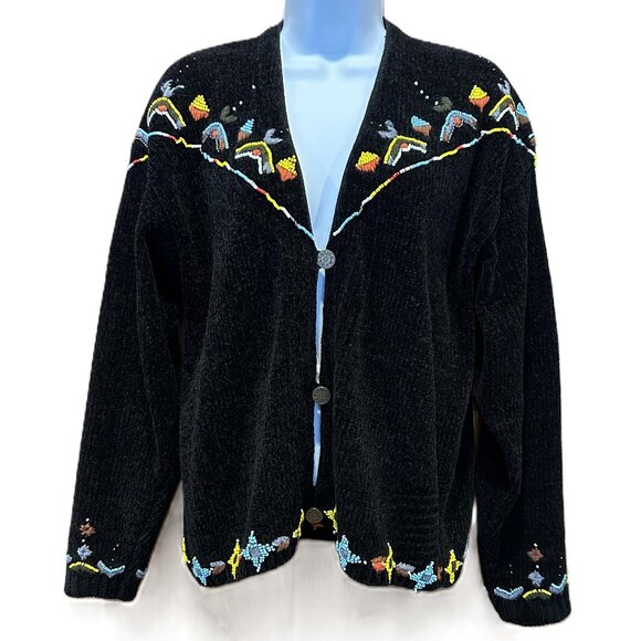 Jason Younger Sweaters - Jayson Younger Wool Blend Hand Beaded and Embroidered Cropped Cardigan